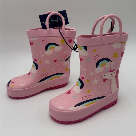 KomfysMe Kids Rain Boots Unicorn Rainbow Pink Toddler Size 5 - Picture 2 of 7
